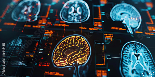 Neuroscience Study: Brain scans showing activity in different regions of the brain during a cognitive task photo