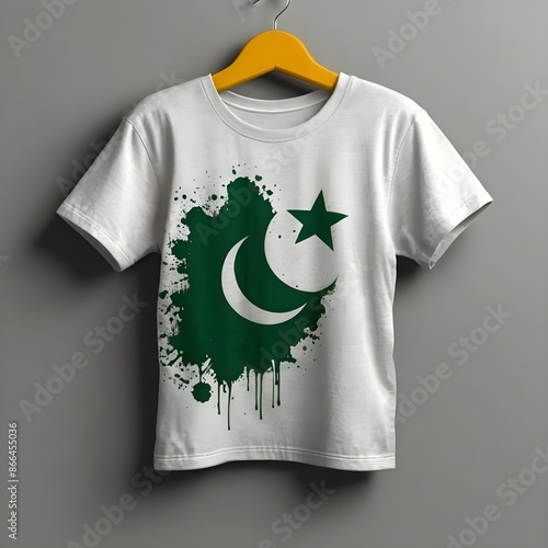 14 august Pakistan independence day written on t shirt design hanging  photo