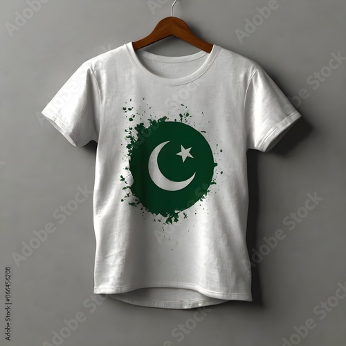 14 august Pakistan independence day written on t shirt design hanging  photo