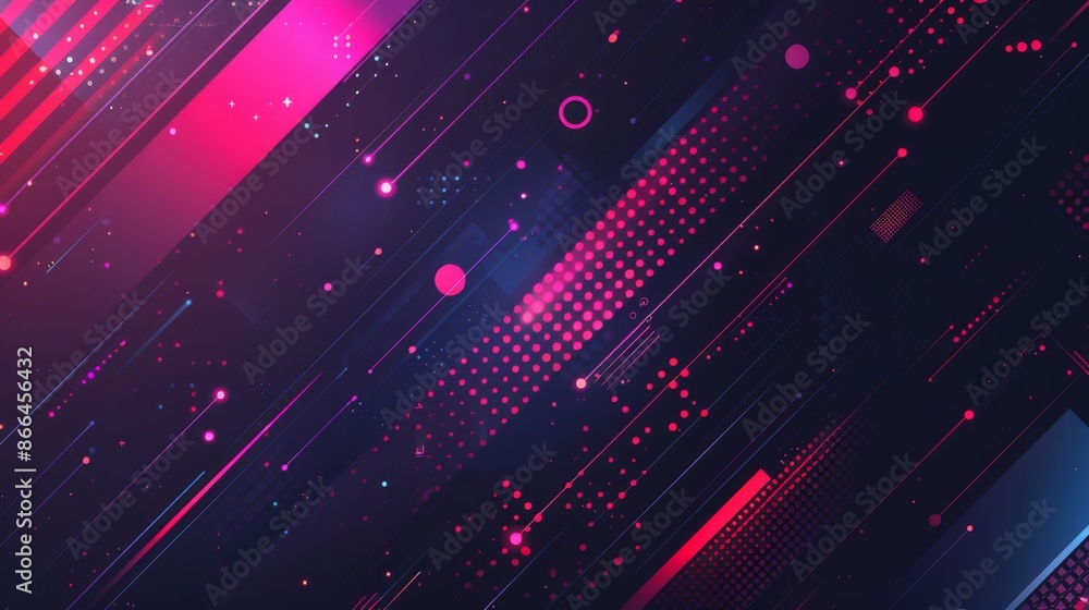 Abstract neon background with pink, blue, and red glowing lines and shapes. Futuristic tech or cyberpunk design wallpaper.