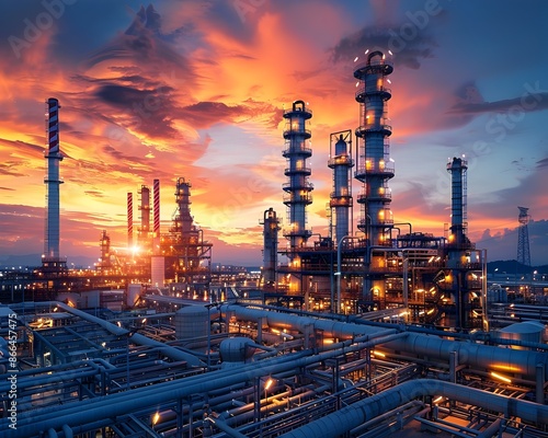 Wallpaper Mural Dramatic Oil Refinery Skyline at Dusk with Illuminated Towers and Pipelines Torontodigital.ca