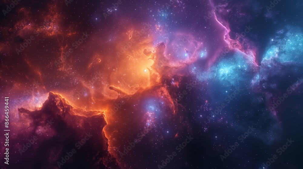 Vibrant Cosmic Nebula with Colorful Interstellar Clouds and Stars Vibrant Cosmic Nebula with Colorful Interstellar Clouds and Stars