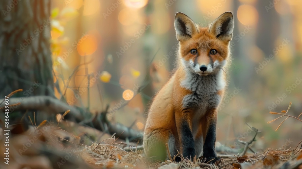 Cute young red fox in the forest Cute young red fox in the forest