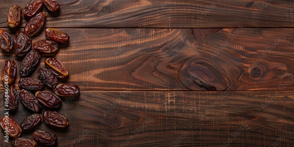 Top view of dates on a solid wooden background, Ramzan theme with copy space. Top view of dates on a solid wooden background, Ramzan theme with copy space.