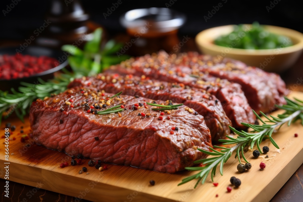 raw meat and vegetables and herbs on a wooden board, delicious food raw meat and vegetables and herbs on a wooden board, delicious food