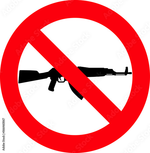 Red, white and black colored prohibition sign no guns allowed beyond this point with gun. Illustration made June 28th, 2024, Zurich, Switzerland.