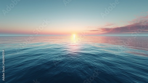 Tranquil Ocean at Sunset with Calm Waves and Pastel Sky