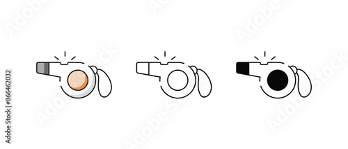 Referee whistle icons vector set stock illustration