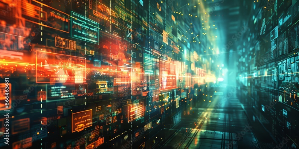 Futuristic Digital Data Stream in a High-Tech Virtual Environment Futuristic Digital Data Stream in a High-Tech Virtual Environment