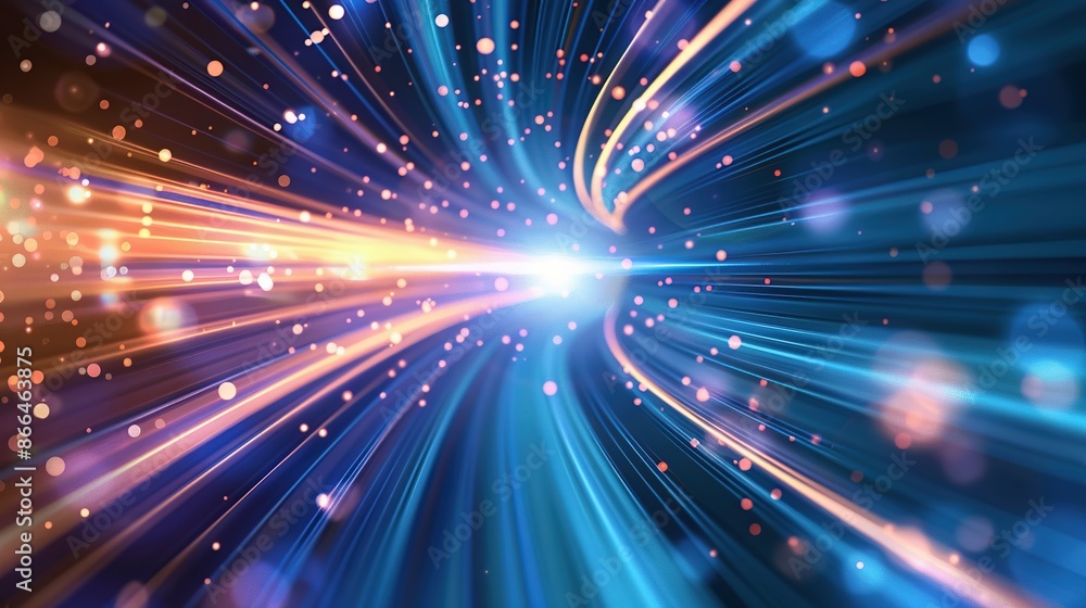 Abstract background with blue and orange light streaks and bokeh. Abstract background with blue and orange light streaks and bokeh.