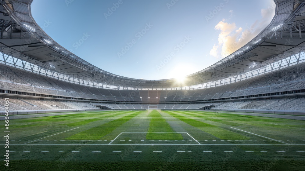 A large stadium with a bright sun shining on the field A large stadium with a bright sun shining on the field