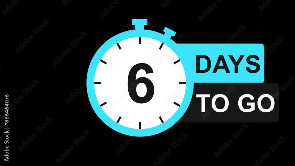 Six Days To Go, Animated Countdown 6 Days Left, Alpha Channel, Transparent Background Six Days To Go, Animated Countdown 6 Days Left, Alpha Channel, Transparent Background