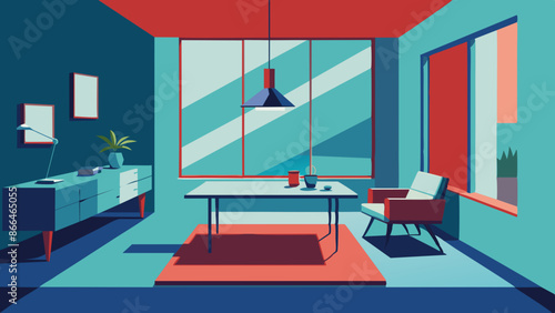 Chic Modern Living Room Design. Table and Sofa Focus Illustration.