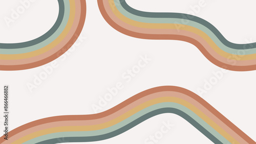 Retro abstract hand drawn background with copy space and rainbow colored stripes. Trendy panoramic template for design banner, advertisements, presentations, discounts, sale, social media