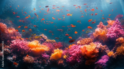Vibrant Coral Reef with Colorful Fish in Crystal Clear Ocean
