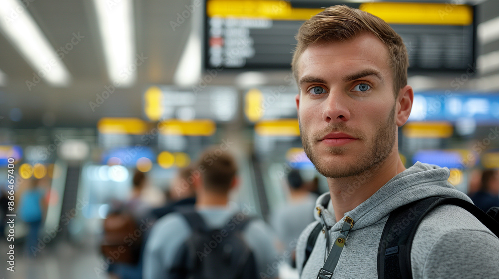 ''traveler dealing with a language barrier at an international airport ...
