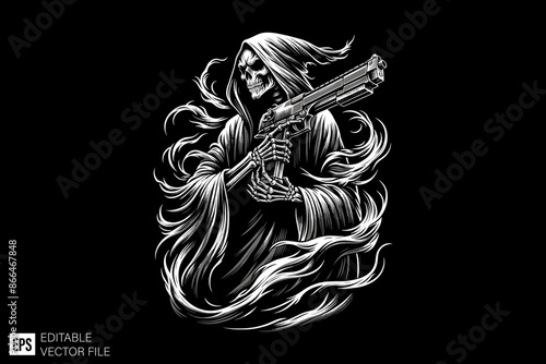 Grim reaper illustration black and white vector design