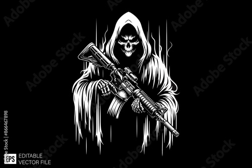 Grim reaper illustration black and white vector design