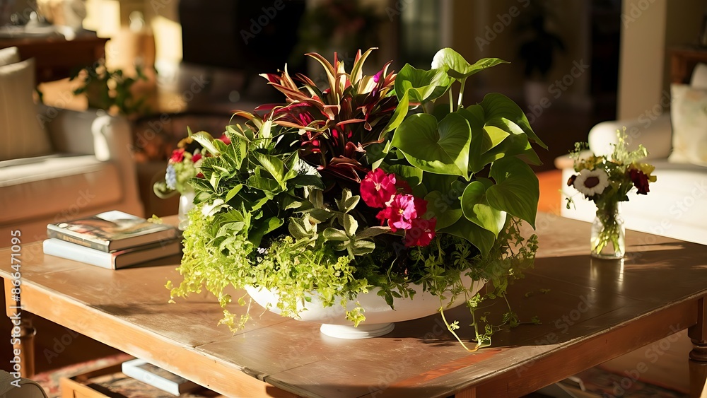 Plant on wooden table living room interior. Plant on wooden table living room interior.