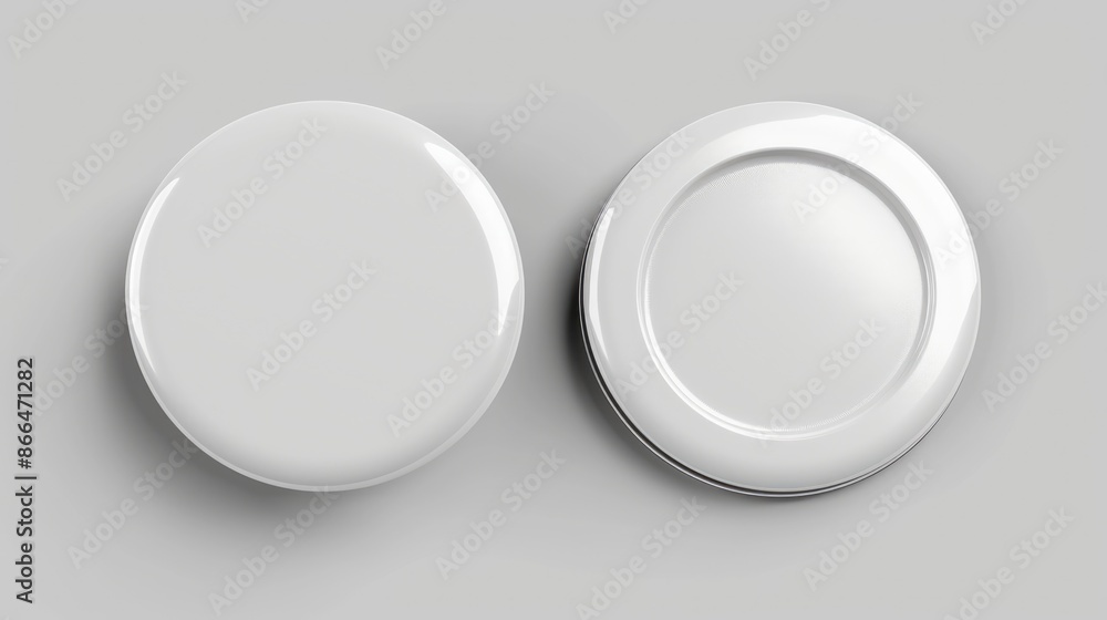 Two White Plates on a Gray Background Two White Plates on a Gray Background