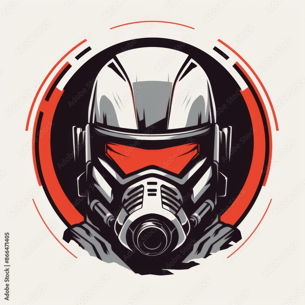 Fototapeta premium Futuristic Warrior Helmet. Sci-Fi Illustration with Red Visor