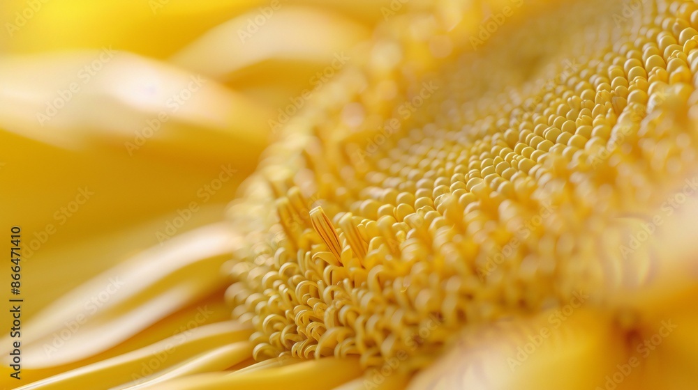 Macro shot of sunflower petals, capturing the intricate details and vibrant colors under soft natural light, showcasing the flower's natural beauty. Macro shot of sunflower petals, capturing the intricate details and vibrant colors under soft natural light, showcasing the flower's natural beauty.
