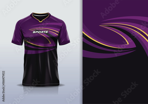 Sport jersey template mockup curve design for football soccer, racing, running, e sports, purple black gold color