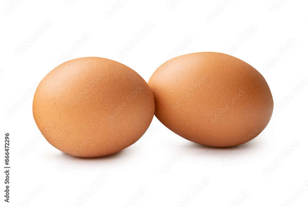Side view of two brown chicken eggs isolated on white background with clipping path Side view of two brown chicken eggs isolated on white background with clipping path