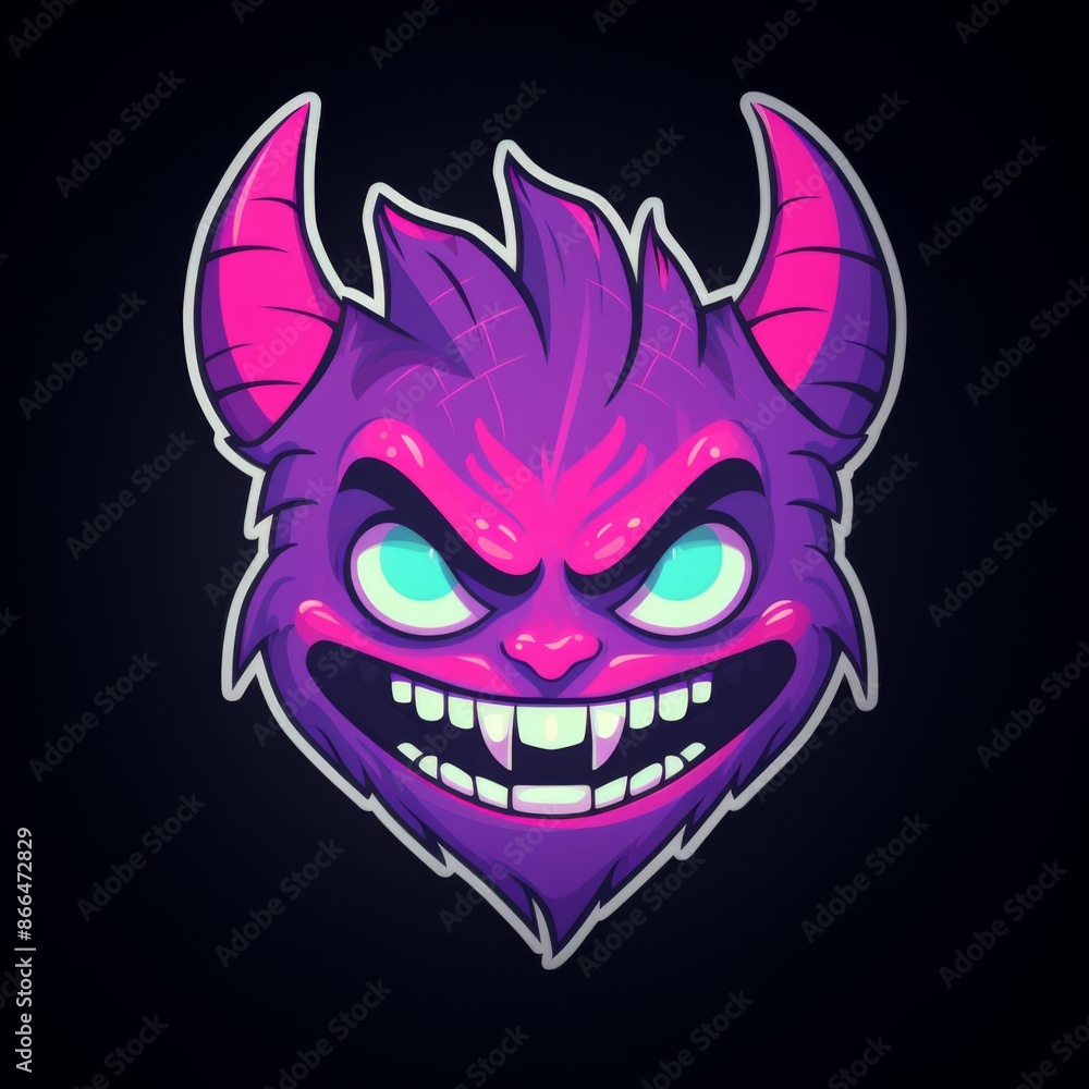 Angry Purple Monster with Glowing Eyes and Sharp Teeth on Black Background. Ideal for Gaming, Esports, and Mascot Logo Designs. Angry Purple Monster with Glowing Eyes and Sharp Teeth on Black Background. Ideal for Gaming, Esports, and Mascot Logo Designs.