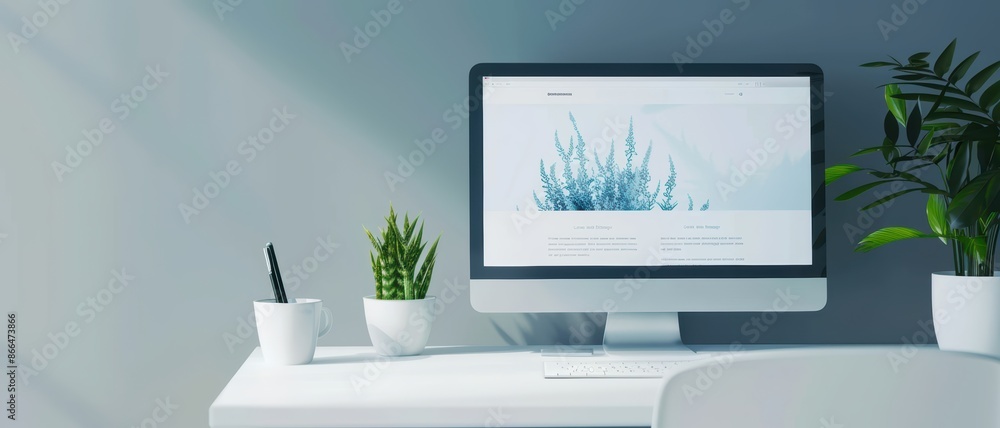 Computer monitor with educational website open, modern desk setup, soft light Computer monitor with educational website open, modern desk setup, soft light