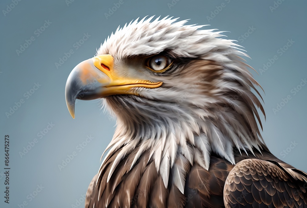 Fototapeta premium portrait of an eagle, isolated on a blue background