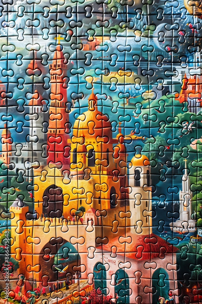 Vibrant Jigsaw Puzzle of Fantasy Colorful Castle Landscape Vibrant Jigsaw Puzzle of Fantasy Colorful Castle Landscape