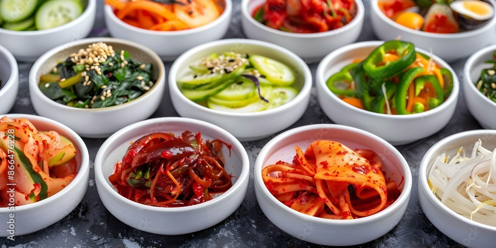 Delve into a range of Korean banchan side dishes for a delicious culinary adventure. Concept Korean Cuisine, Banchan Dishes, Side Dish Recipes, Korean Food Culture, Culinary Adventure Delve into a range of Korean banchan side dishes for a delicious culinary adventure. Concept Korean Cuisine, Banchan Dishes, Side Dish Recipes, Korean Food Culture, Culinary Adventure