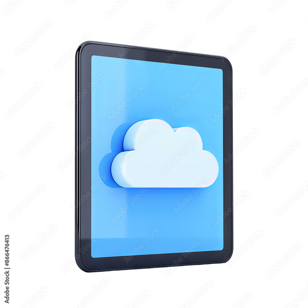 3D illustration of a modern mobile device displaying a cloud icon, representing cloud storage, technology, and digital connectivity. 3D illustration of a modern mobile device displaying a cloud icon, representing cloud storage, technology, and digital connectivity.