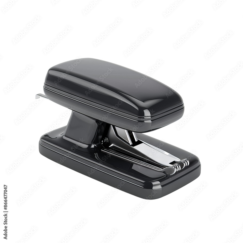 A sleek black stapler on a white background, perfect for office and school supplies, desktop organization, and professional workplaces. A sleek black stapler on a white background, perfect for office and school supplies, desktop organization, and professional workplaces.