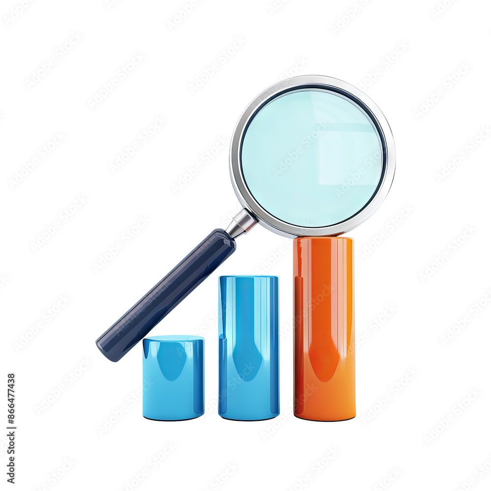 Colorful bar graph with magnifying glass, illustrating analysis, statistics, research, data review, and business performance evaluation. Colorful bar graph with magnifying glass, illustrating analysis, statistics, research, data review, and business performance evaluation.