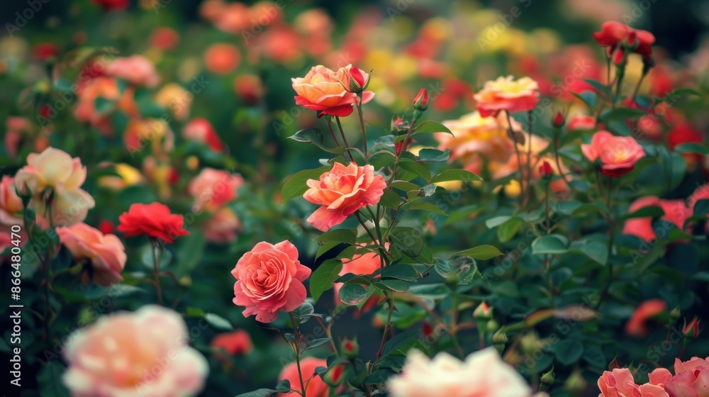 Beautiful blooming roses in a garden, showcasing a variety of colors. Perfect for nature, gardening, and floral themes. Beautiful blooming roses in a garden, showcasing a variety of colors. Perfect for nature, gardening, and floral themes.