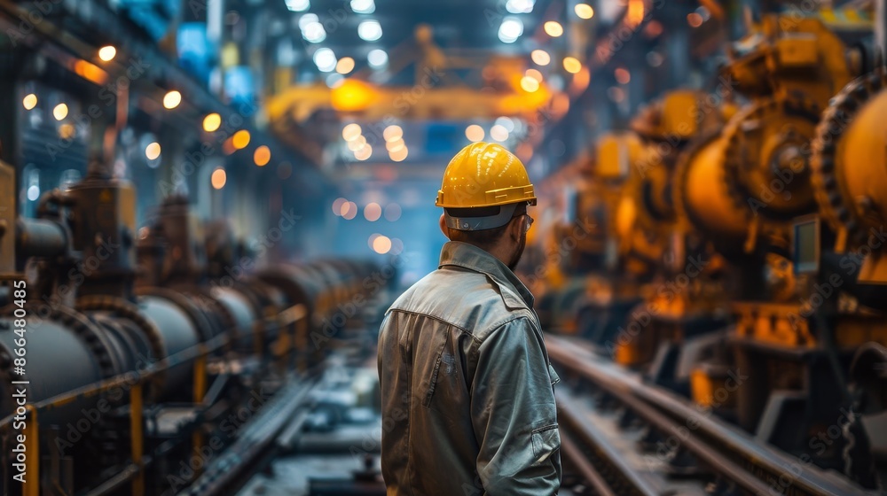 Worker Overlooking Industrial Machinery Worker Overlooking Industrial Machinery