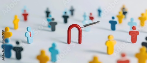 A conceptual image of lead generation techniques with magnet icons attracting potential customers, isolated with room for text on a clean backdrop