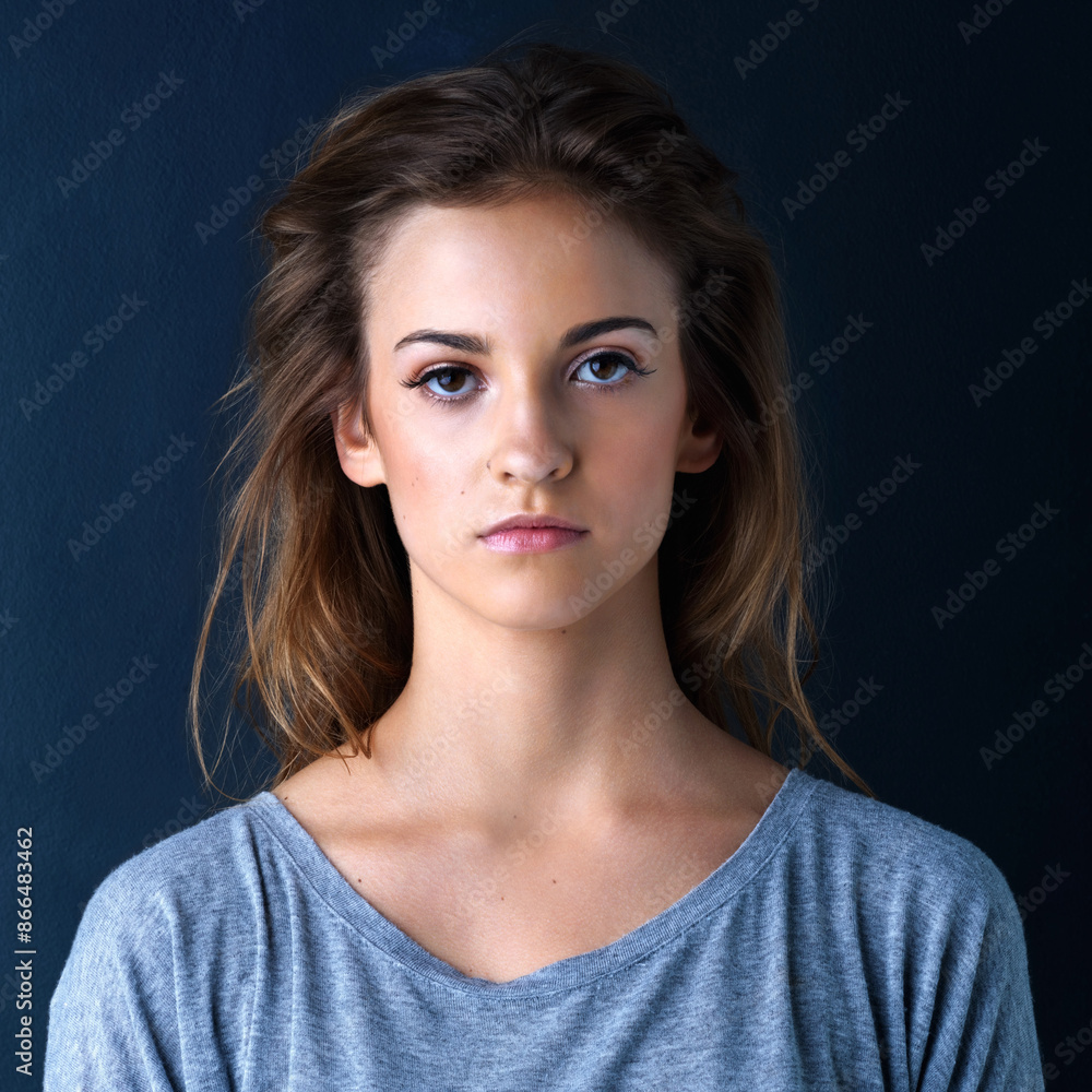 Portrait, girl and studio with serious, pose and confidence in dark background for fashion or style. Female teenager, gen z and model with isolated, wellness or skincare for beauty, hair care or glow Portrait, girl and studio with serious, pose and confidence in dark background for fashion or style. Female teenager, gen z and model with isolated, wellness or skincare for beauty, hair care or glow