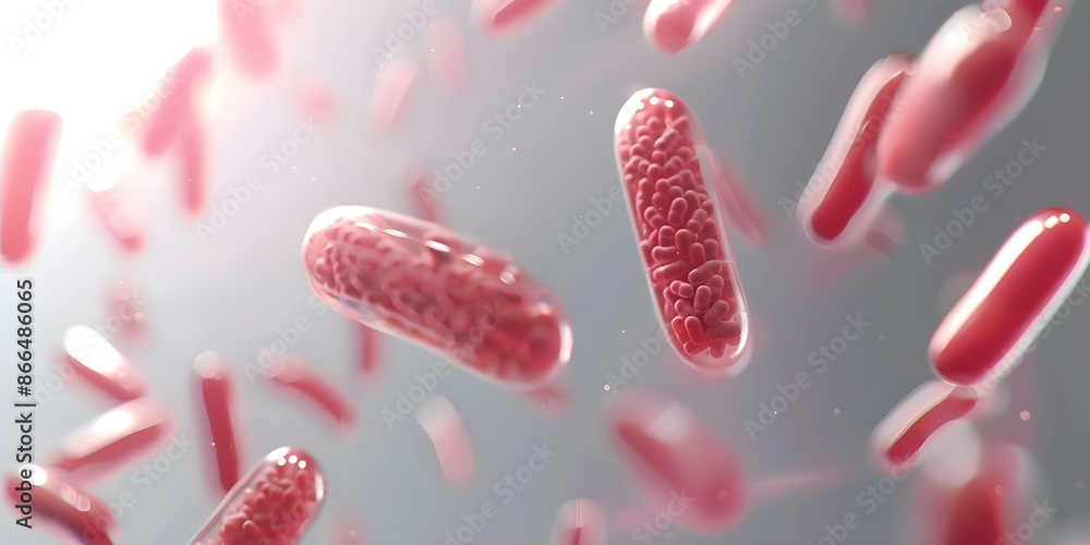3D Visualization of Probiotic Bacteria for Digestive Health Medical Treatment. Concept Medical Visualization, Digestive Health, Probiotic Bacteria, 3D Rendering, Healthcare Technology 3D Visualization of Probiotic Bacteria for Digestive Health Medical Treatment. Concept Medical Visualization, Digestive Health, Probiotic Bacteria, 3D Rendering, Healthcare Technology