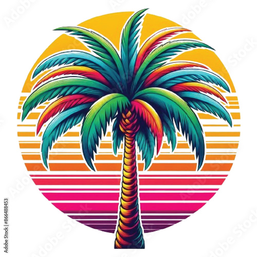 A Palm Tree Colorful Retro Art vector