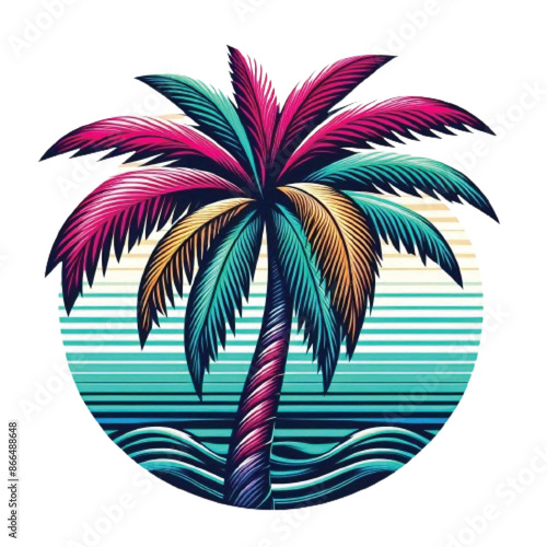 A Palm Tree Colorful Retro Art vector