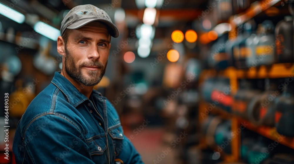 An auto mechanic in a work suit at a car service shop An auto mechanic in a work suit at a car service shop