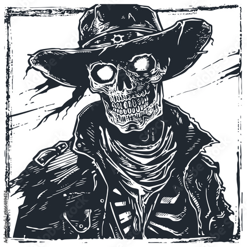 Skeleton cowboy, demon of the wasteland, vector illustration