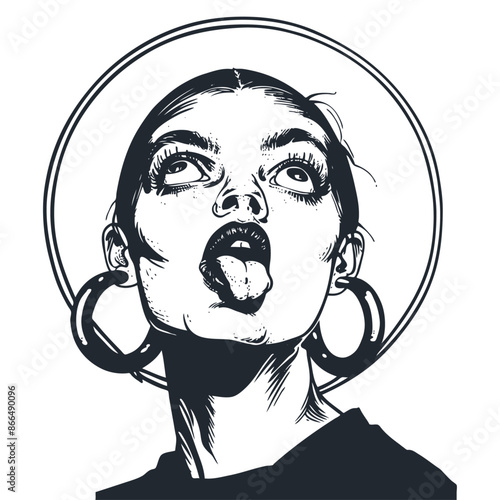 Weird woman making faces, vector illustration