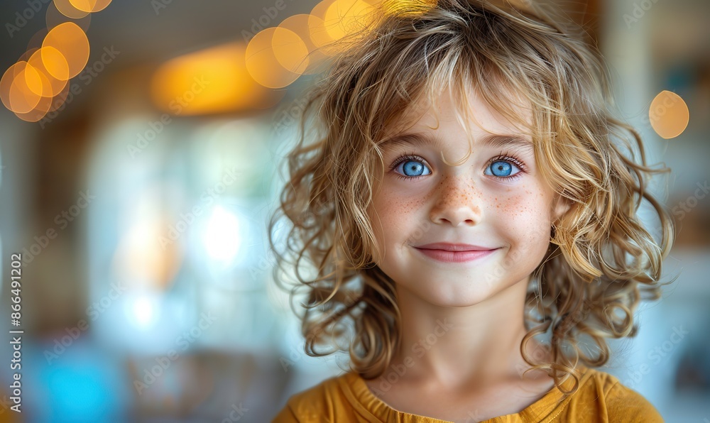 Curious, adorable child with a cheerful smile, isolated on a blurred background with ample space for text. Curious, adorable child with a cheerful smile, isolated on a blurred background with ample space for text.