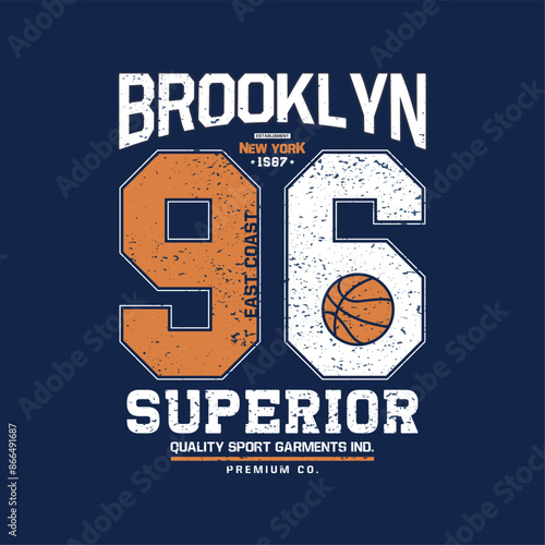 varsity concept tee print design with basketball ball drawing as vector