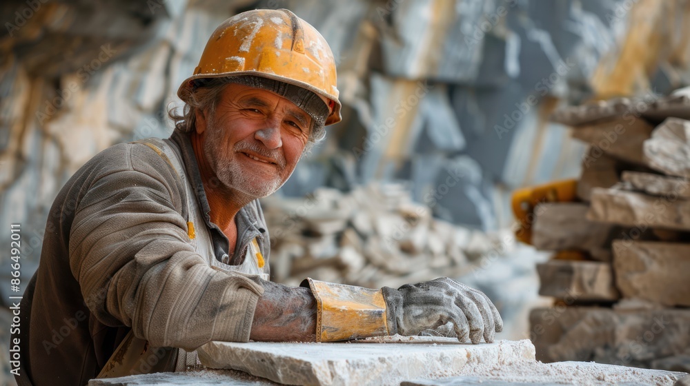 Stonecutter at Work: A Horizontal View of a Skilled Craftsman Stonecutter at Work: A Horizontal View of a Skilled Craftsman