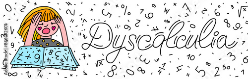 Dyscalculia web banner. Math disability informative ad.